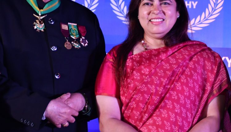 L -R ( Mr. K.L Ganju, o.c.v.c (cdr.), Consul General (Hy.) with MOS Ms. Meenakshi Lekhi